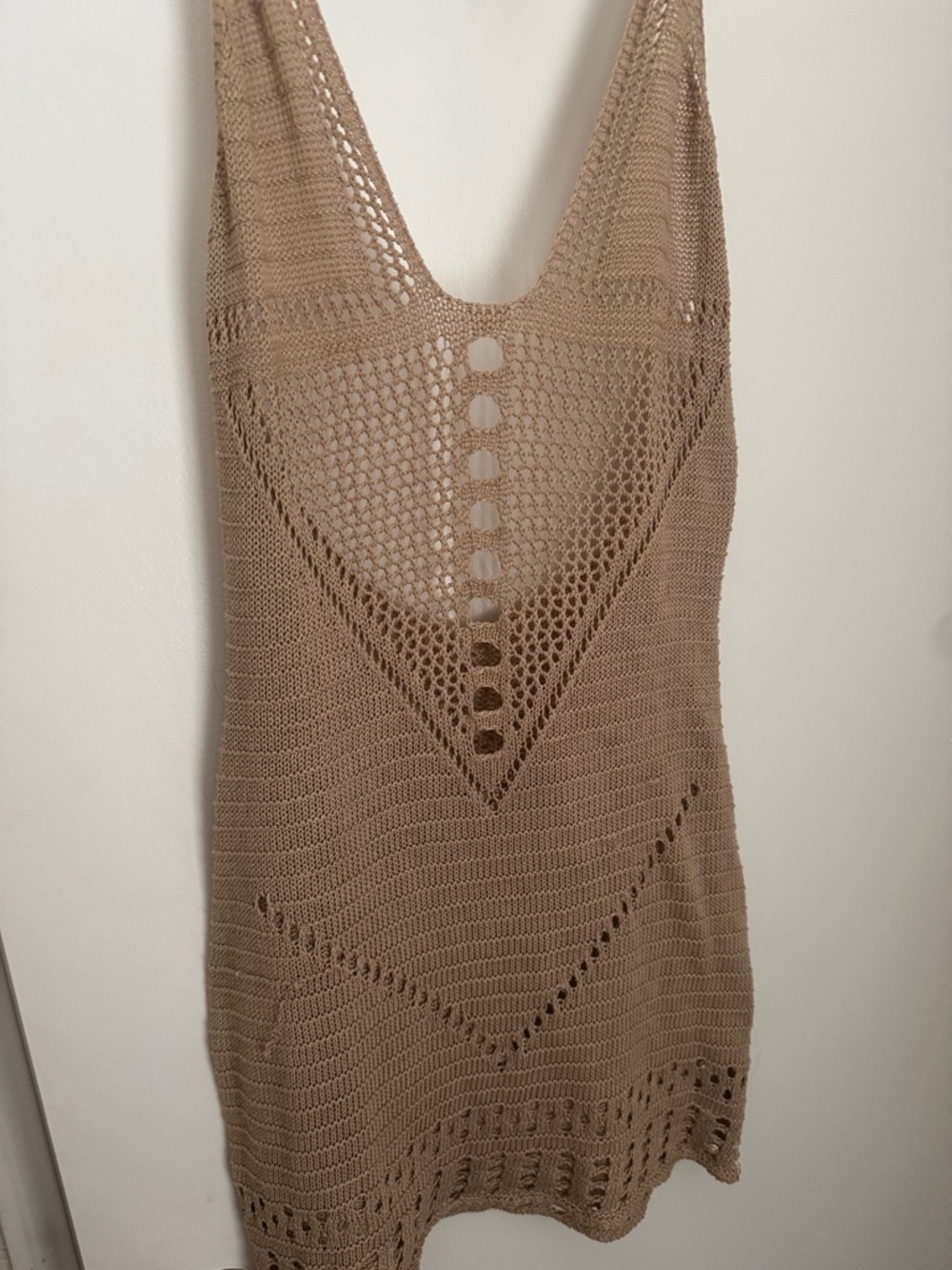Crochet Knit Slip Dress in Camel Tan